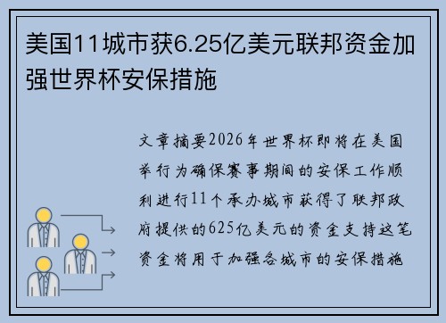 美国11城市获6.25亿美元联邦资金加强世界杯安保措施